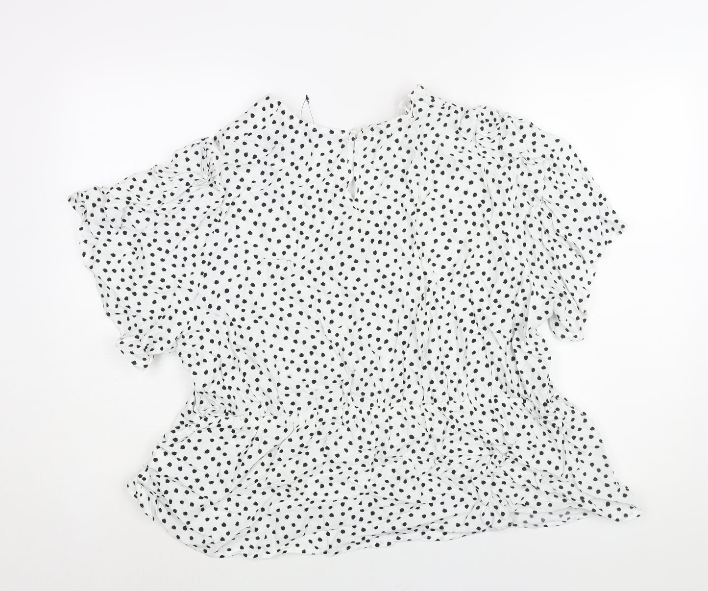 Marks and Spencer Womens White Polka Dot Viscose Basic Blouse Size 24 V-Neck