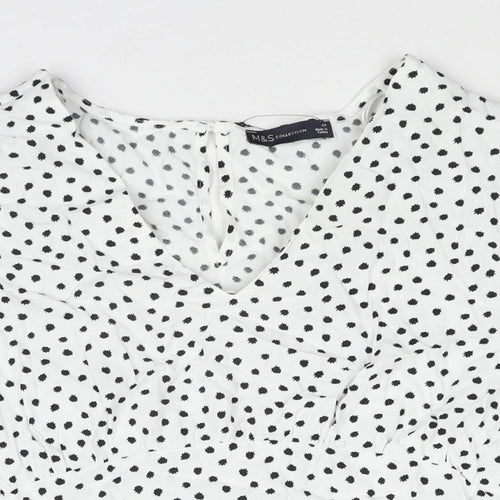 Marks and Spencer Womens White Polka Dot Viscose Basic Blouse Size 24 V-Neck