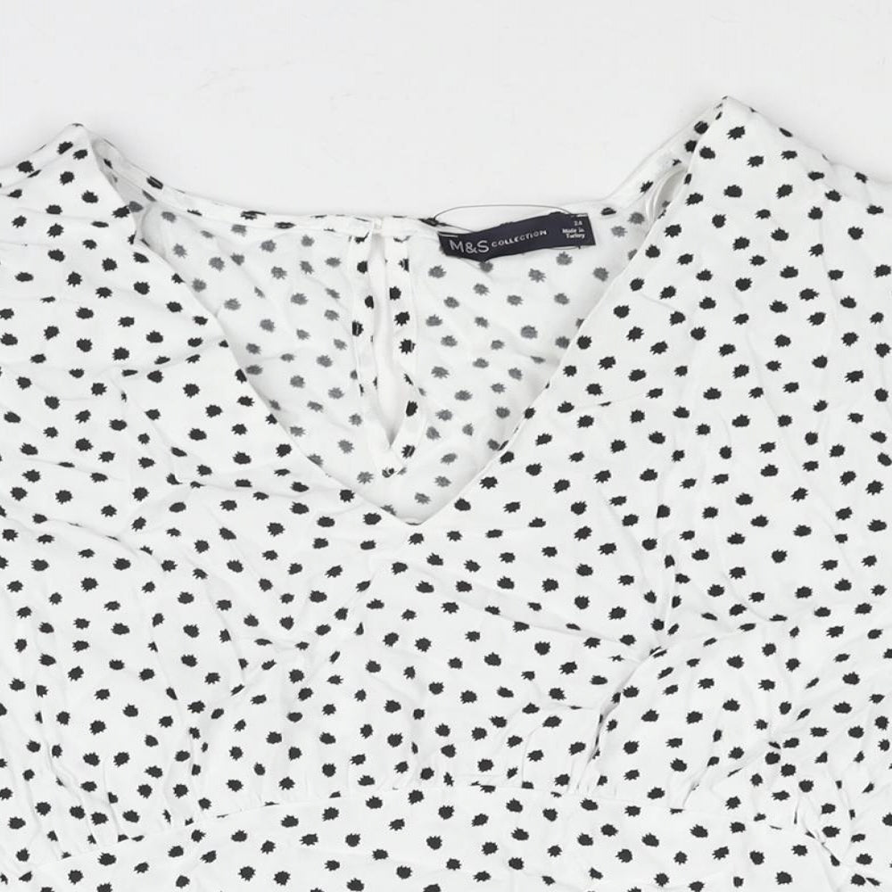 Marks and Spencer Womens White Polka Dot Viscose Basic Blouse Size 24 V-Neck