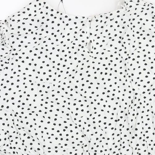 Marks and Spencer Womens White Polka Dot Viscose Basic Blouse Size 24 V-Neck