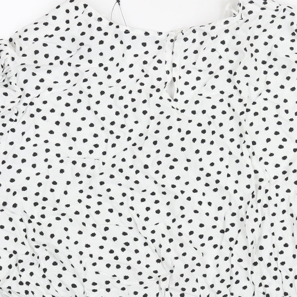 Marks and Spencer Womens White Polka Dot Viscose Basic Blouse Size 24 V-Neck