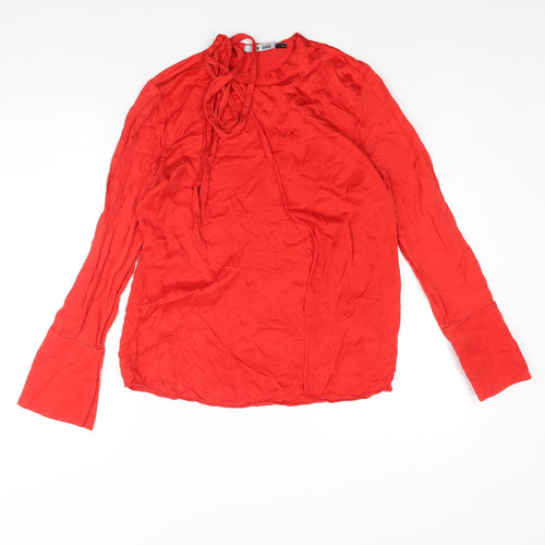 BLK DNM Womens Red Polyester Basic Blouse Size S Round Neck - Bow