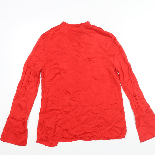 BLK DNM Womens Red Polyester Basic Blouse Size S Round Neck - Bow