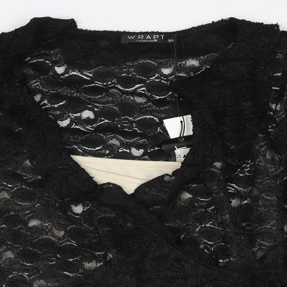 Wrapt Womens Black Nylon Wrap Blouse Size 20 V-Neck