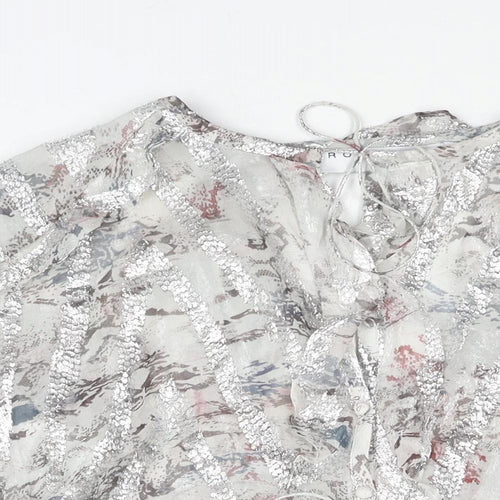 IRO Womens Silver Geometric Silk Basic Blouse Size 12 V-Neck - Frill