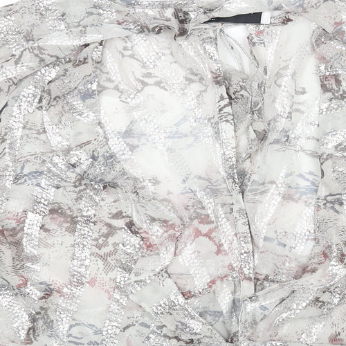 IRO Womens Silver Geometric Silk Basic Blouse Size 12 V-Neck - Frill