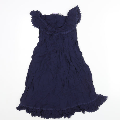 New Look Womens Blue Viscose Mini Size 12 Round Neck Pullover - Lace Trim Belted