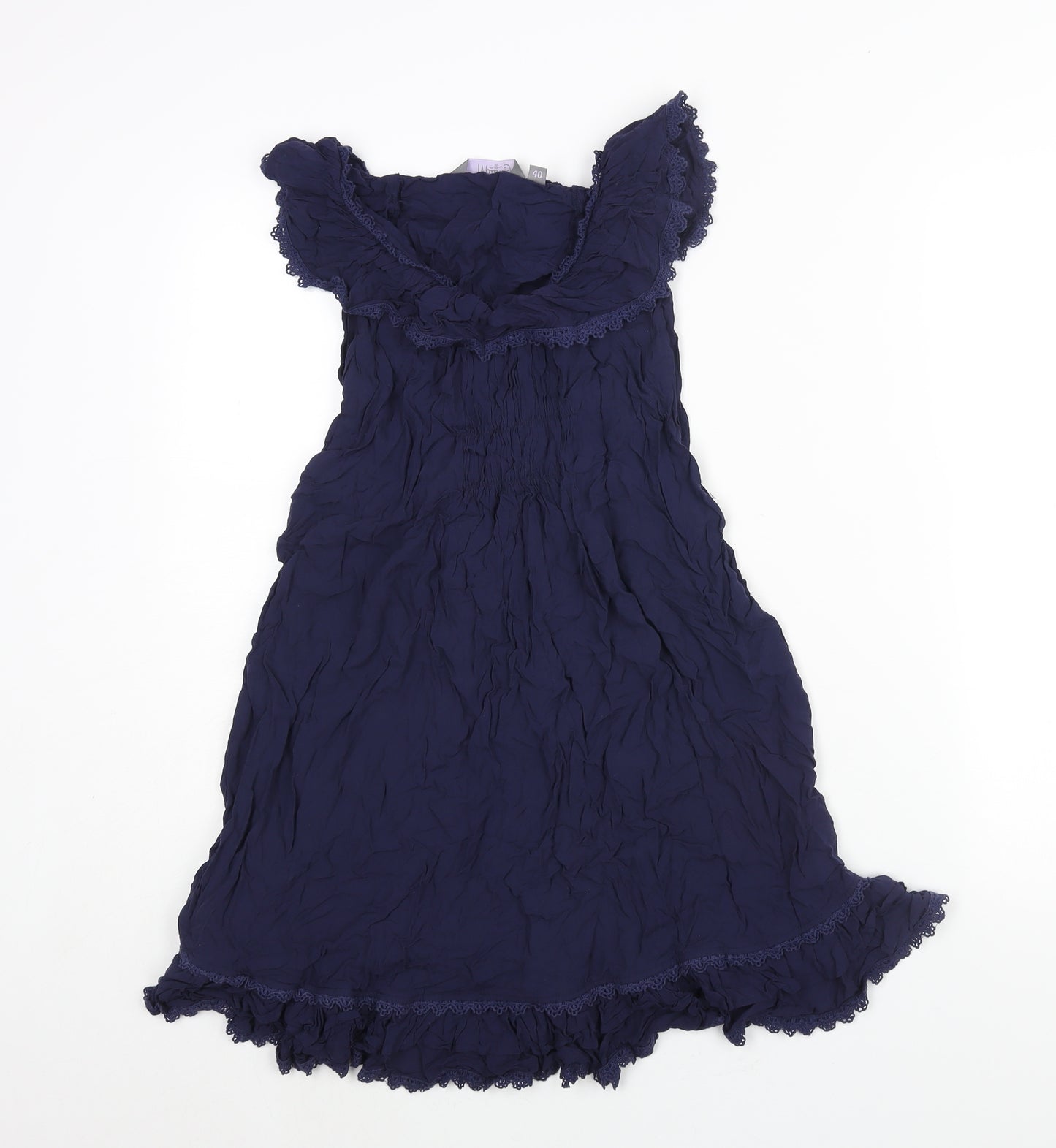New Look Womens Blue Viscose Mini Size 12 Round Neck Pullover - Lace Trim Belted