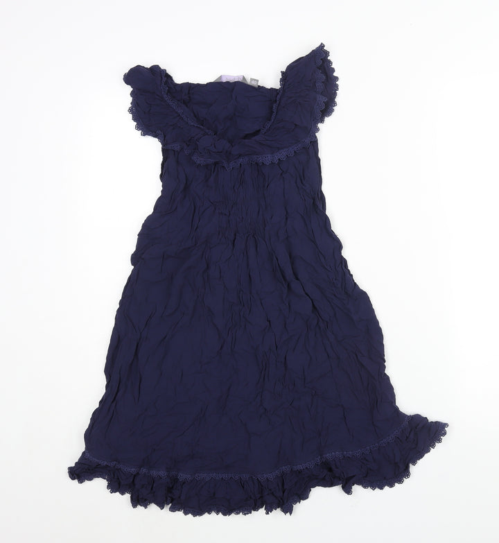 New Look Womens Blue Viscose Mini Size 12 Round Neck Pullover - Lace Trim Belted