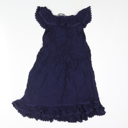 New Look Womens Blue Viscose Mini Size 12 Round Neck Pullover - Lace Trim Belted