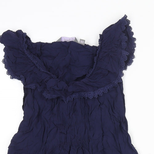 New Look Womens Blue Viscose Mini Size 12 Round Neck Pullover - Lace Trim Belted