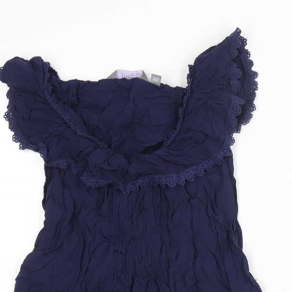 New Look Womens Blue Viscose Mini Size 12 Round Neck Pullover - Lace Trim Belted