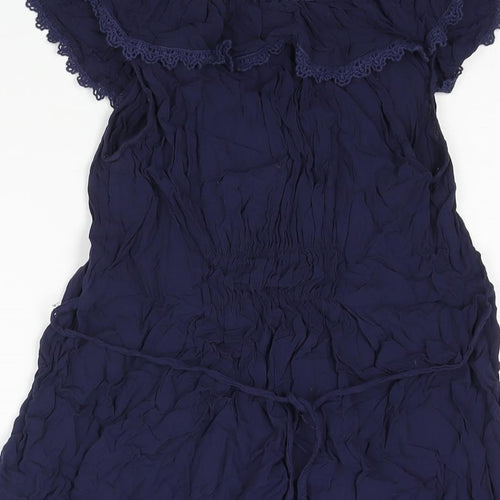 New Look Womens Blue Viscose Mini Size 12 Round Neck Pullover - Lace Trim Belted