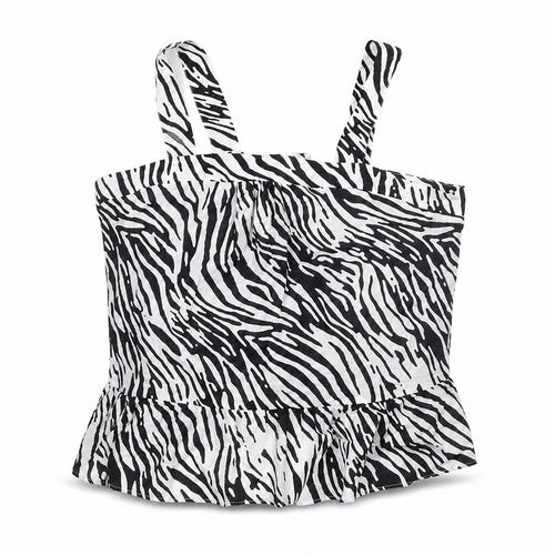 Marks and Spencer Womens Black Animal Print Cotton Basic Blouse Size 22 Square Neck - Zebra Print