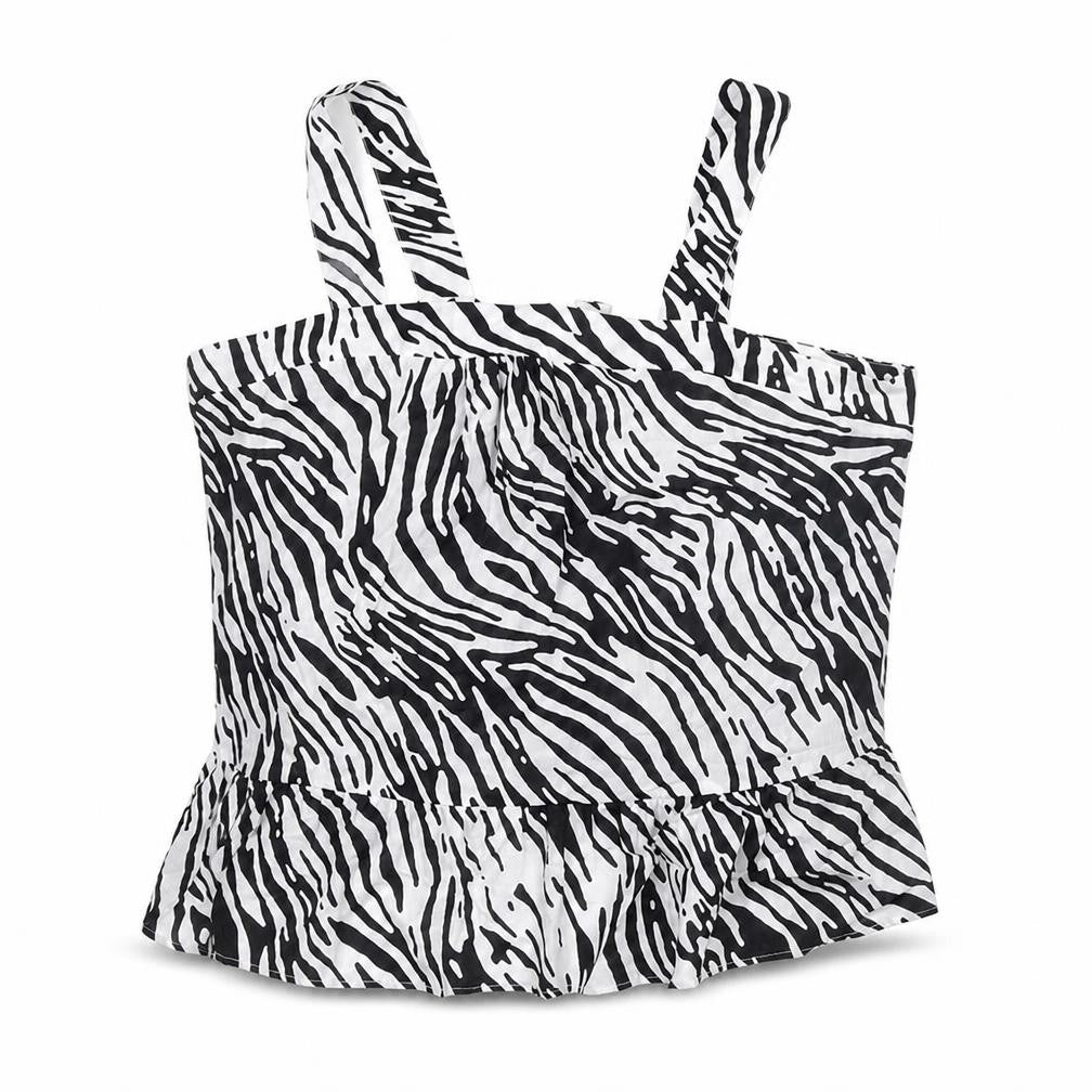 Marks and Spencer Womens Black Animal Print Cotton Basic Blouse Size 22 Square Neck - Zebra Print