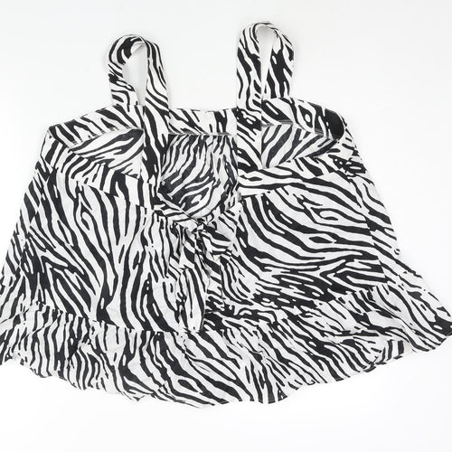 Marks and Spencer Womens Black Animal Print Cotton Basic Blouse Size 22 Square Neck - Zebra Print