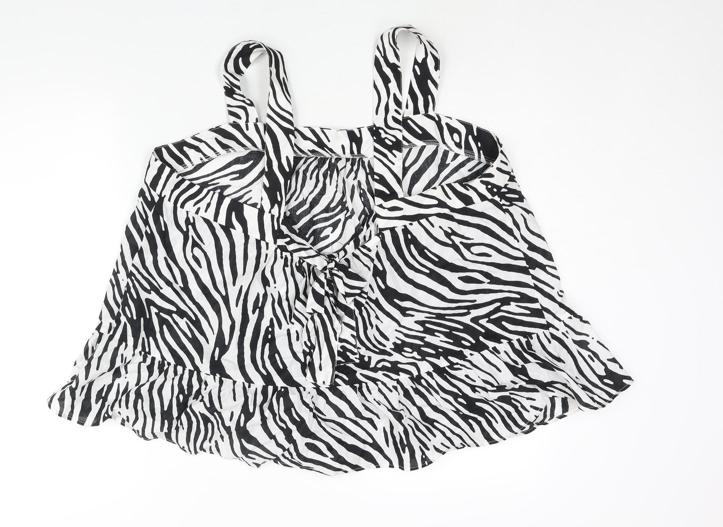Marks and Spencer Womens Black Animal Print Cotton Basic Blouse Size 22 Square Neck - Zebra Print
