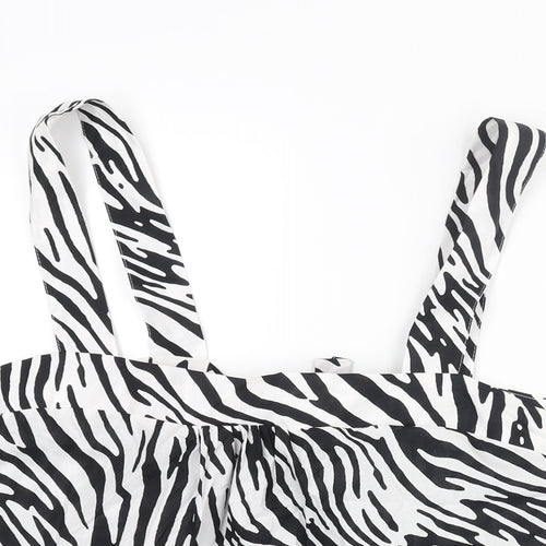 Marks and Spencer Womens Black Animal Print Cotton Basic Blouse Size 22 Square Neck - Zebra Print