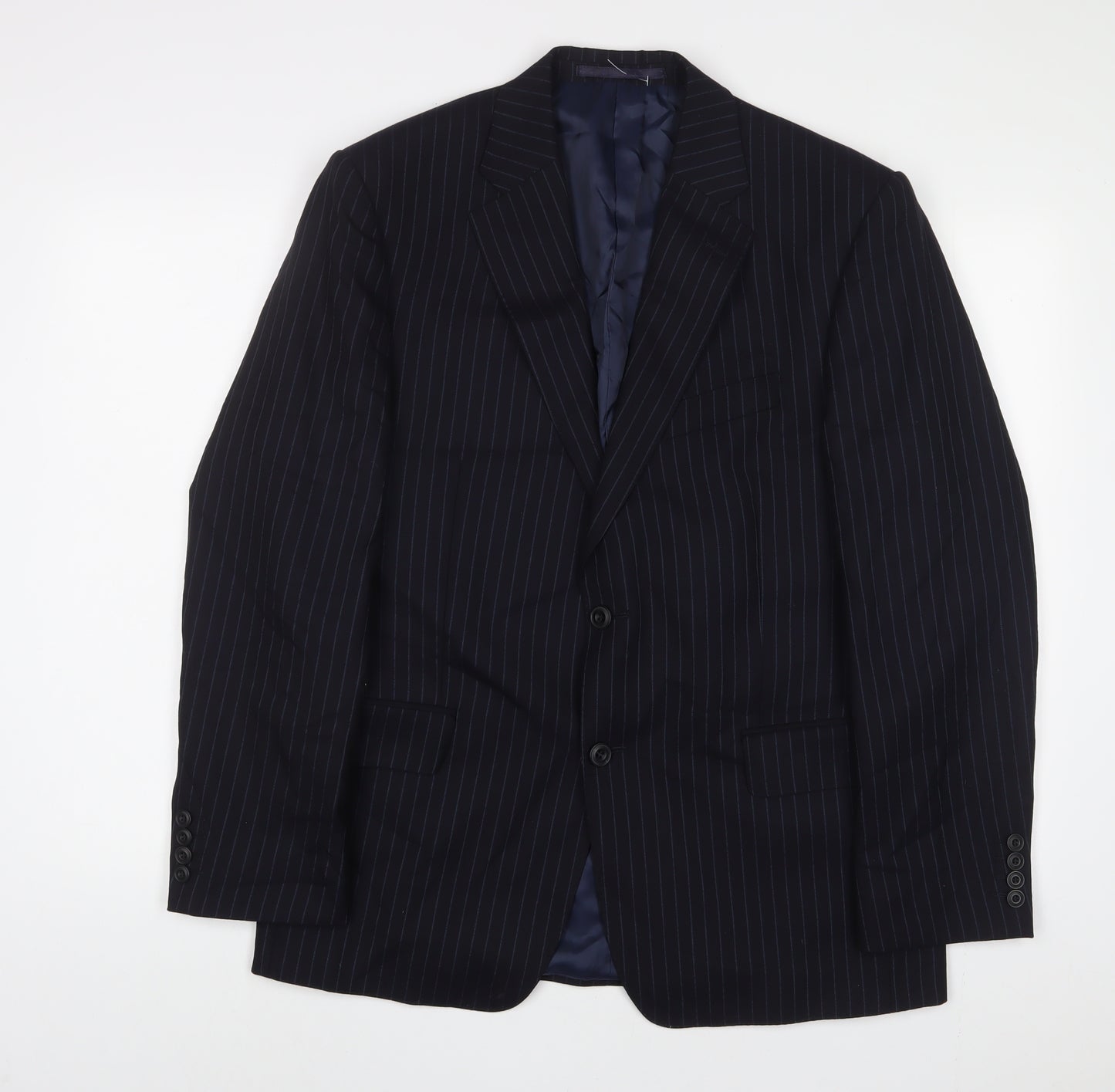 Marks and Spencer Mens Blue Striped Wool Jacket Suit Jacket Size 40 Regular - Inside Pockets