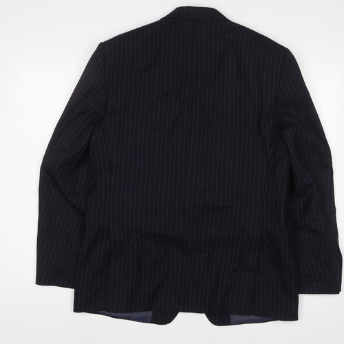 Marks and Spencer Mens Blue Striped Wool Jacket Suit Jacket Size 40 Regular - Inside Pockets