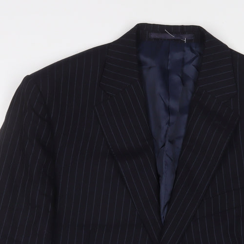 Marks and Spencer Mens Blue Striped Wool Jacket Suit Jacket Size 40 Regular - Inside Pockets