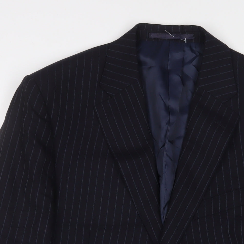 Marks and Spencer Mens Blue Striped Wool Jacket Suit Jacket Size 40 Regular - Inside Pockets