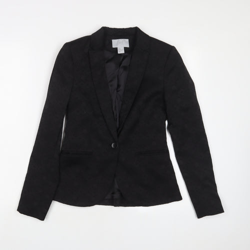H&M Womens Black Argyle/Diamond Jacket Blazer Size 6 Button