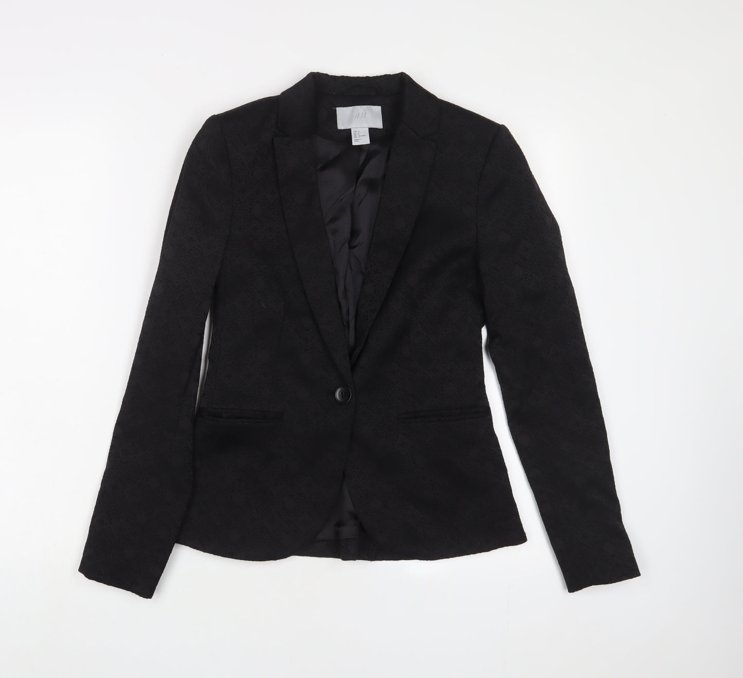 H&M Womens Black Argyle/Diamond Jacket Blazer Size 6 Button