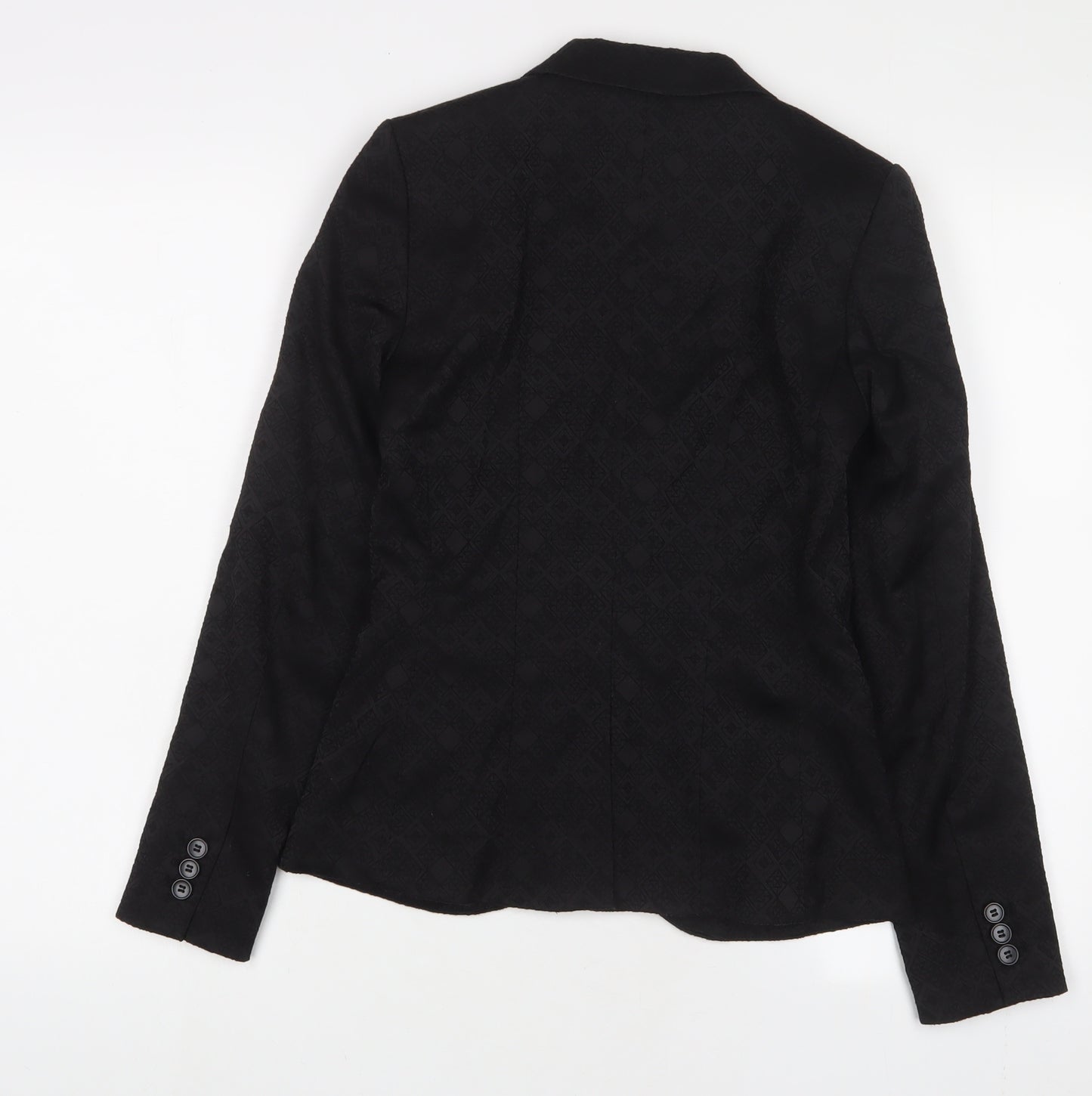 H&M Womens Black Argyle/Diamond Jacket Blazer Size 6 Button