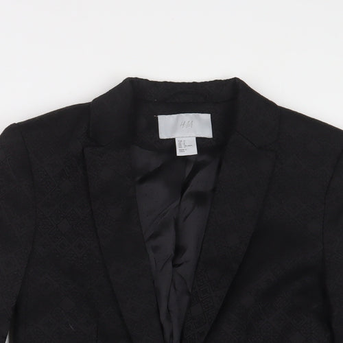 H&M Womens Black Argyle/Diamond Jacket Blazer Size 6 Button