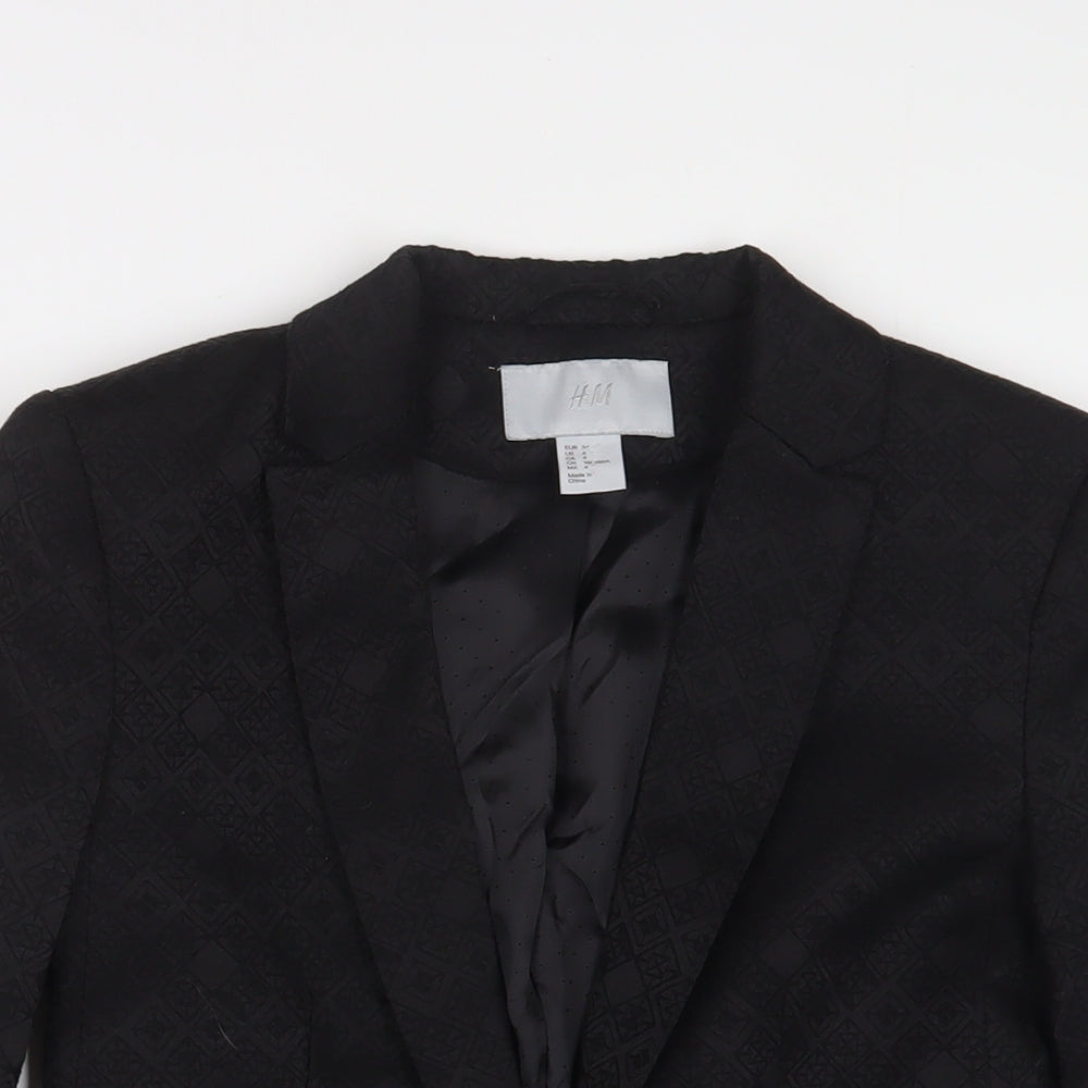 H&M Womens Black Argyle/Diamond Jacket Blazer Size 6 Button