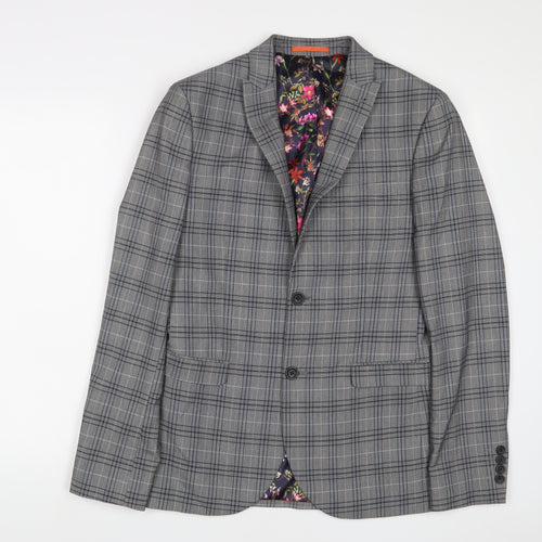 NEXT Mens Grey Plaid Polyester Jacket Suit Jacket Size 38 Regular