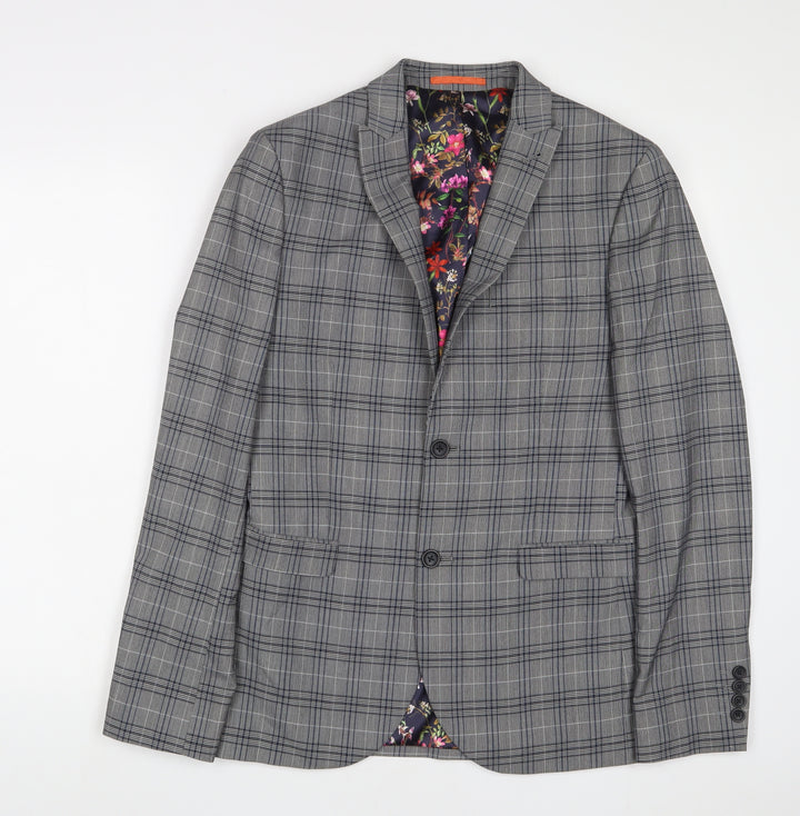 NEXT Mens Grey Plaid Polyester Jacket Suit Jacket Size 38 Regular