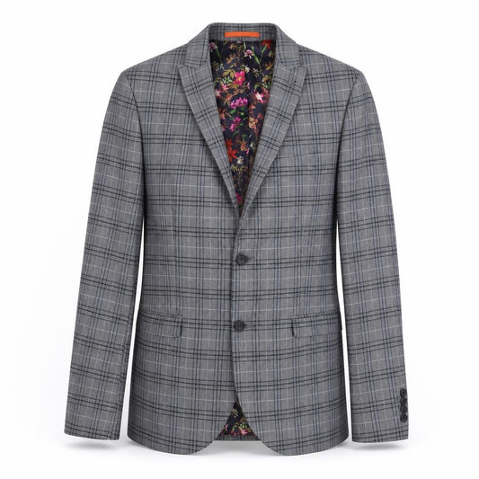 Front view of Next men’s grey plaid polyester jacket suit jacket, size 38, regular