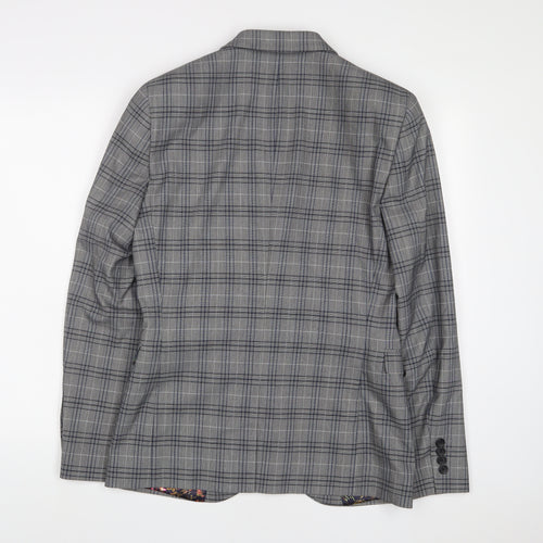 NEXT Mens Grey Plaid Polyester Jacket Suit Jacket Size 38 Regular