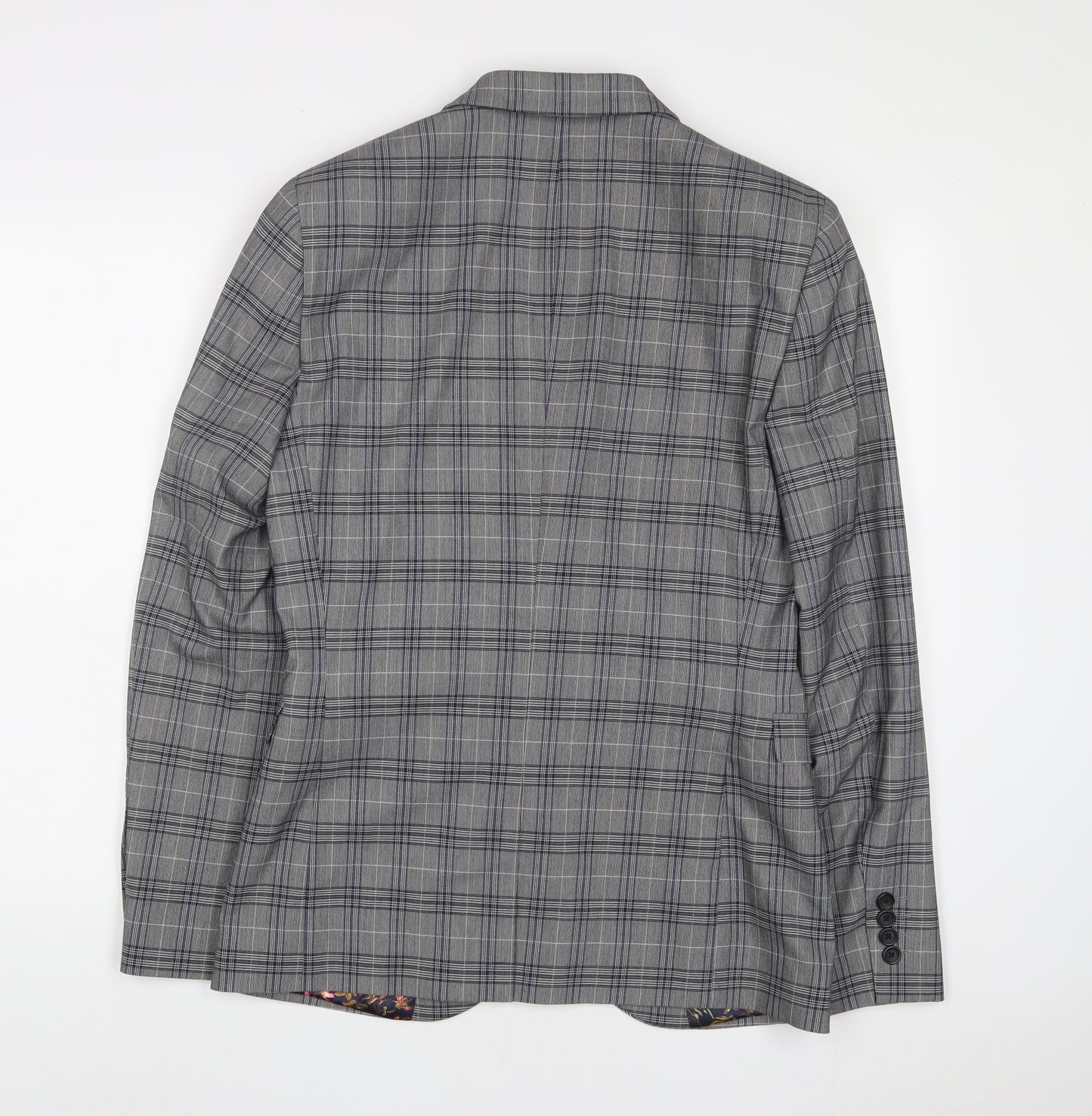 NEXT Mens Grey Plaid Polyester Jacket Suit Jacket Size 38 Regular