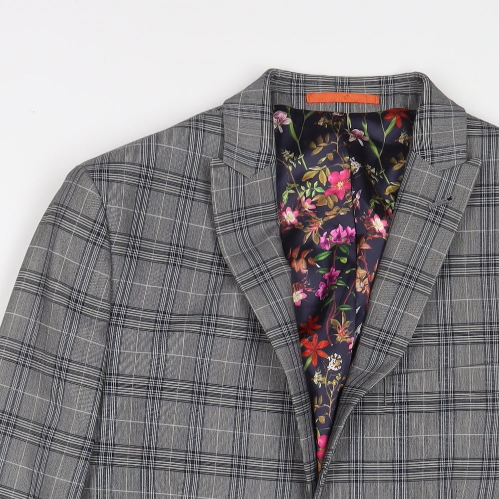 NEXT Mens Grey Plaid Polyester Jacket Suit Jacket Size 38 Regular