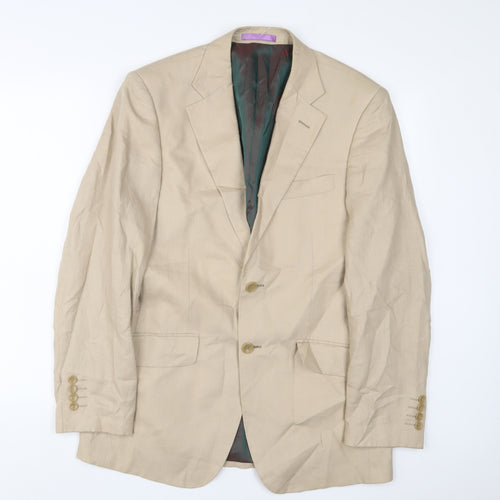French Eye Mens Beige Linen Jacket Suit Jacket Size 36 Regular - Inside pockets