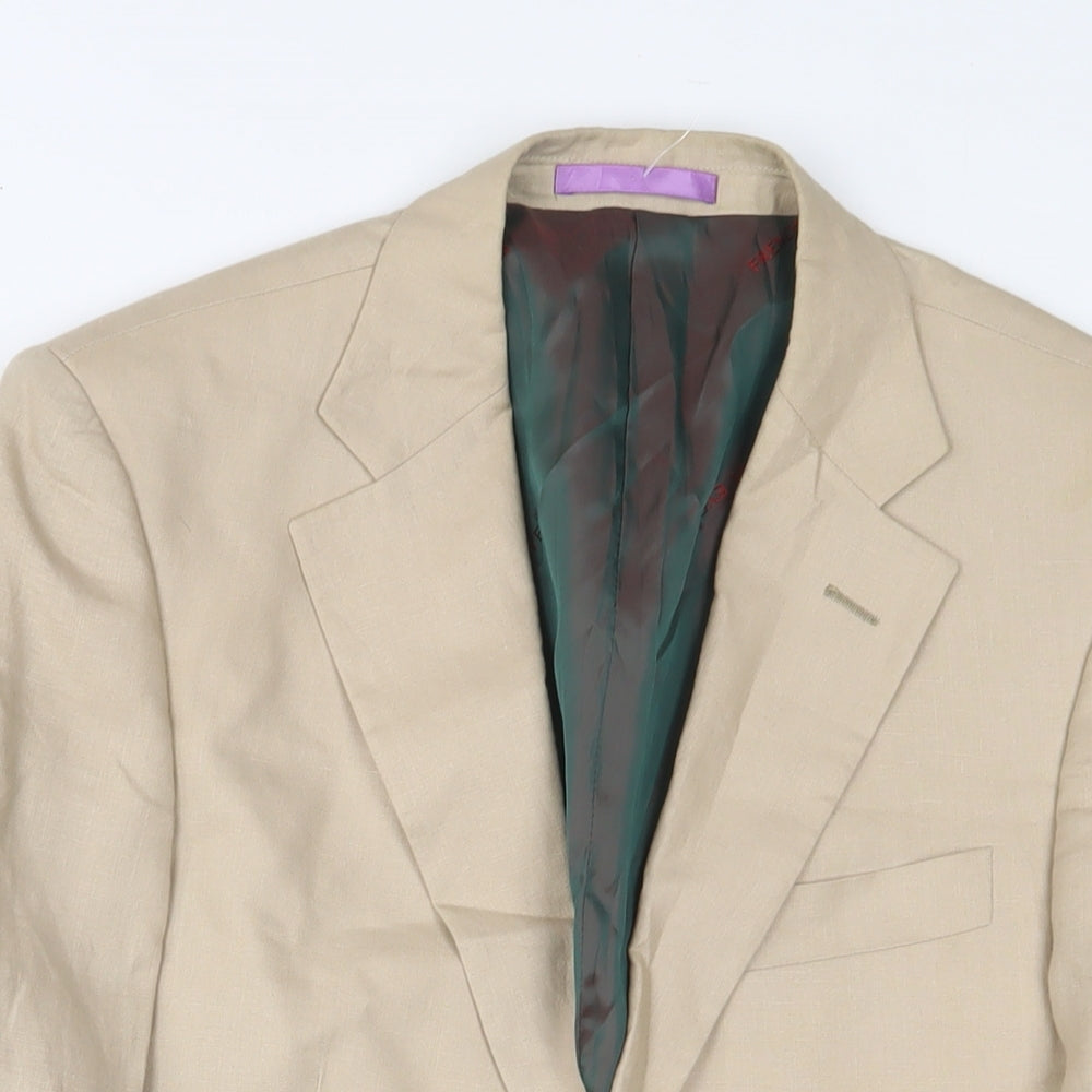 French Eye Mens Beige Linen Jacket Suit Jacket Size 36 Regular - Inside pockets