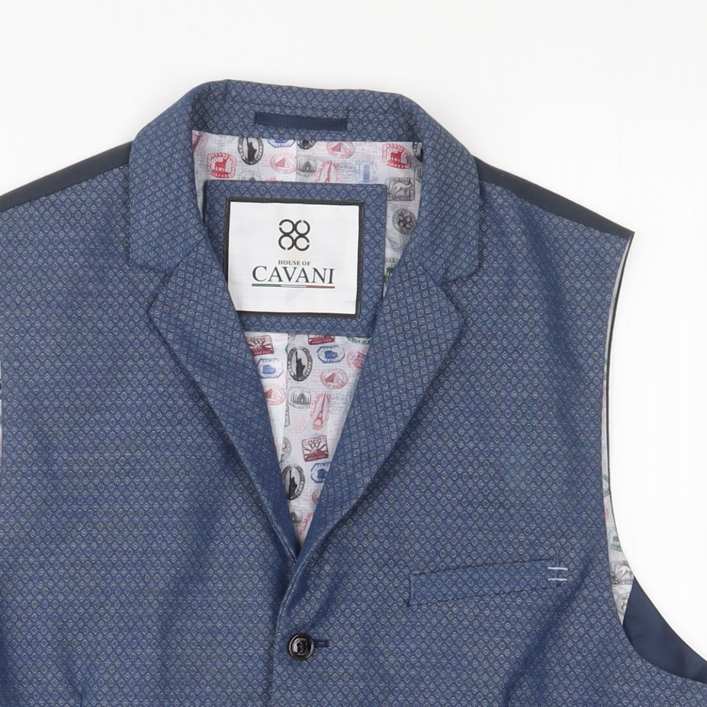 CAVANI Mens Blue Polyester Jacket Suit Waistcoat Size 38 Regular