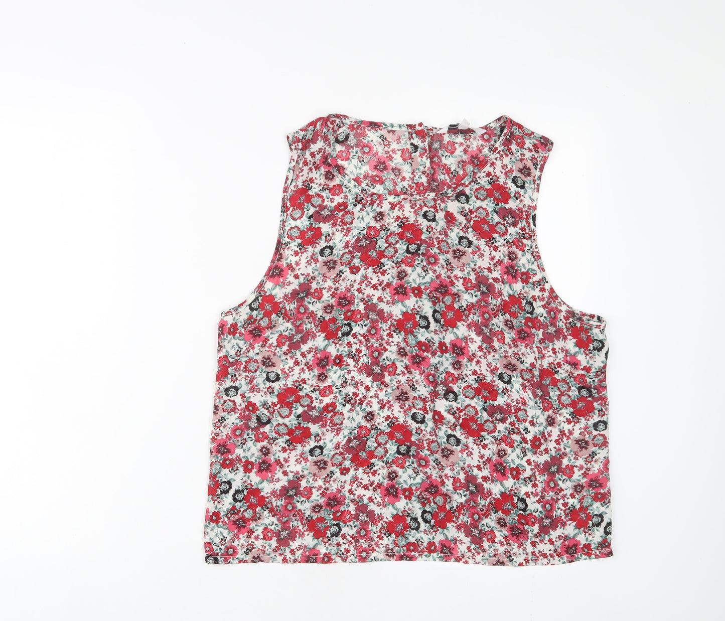 New Look Womens Red Floral Polyester Basic Tank Size 16 Crew Neck