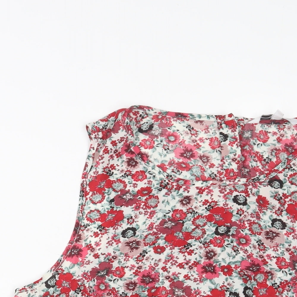 New Look Womens Red Floral Polyester Basic Tank Size 16 Crew Neck