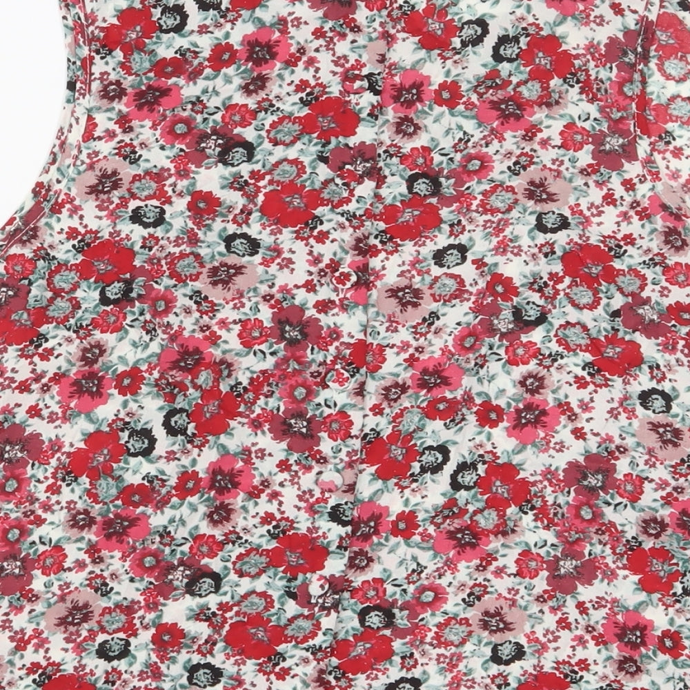 New Look Womens Red Floral Polyester Basic Tank Size 16 Crew Neck
