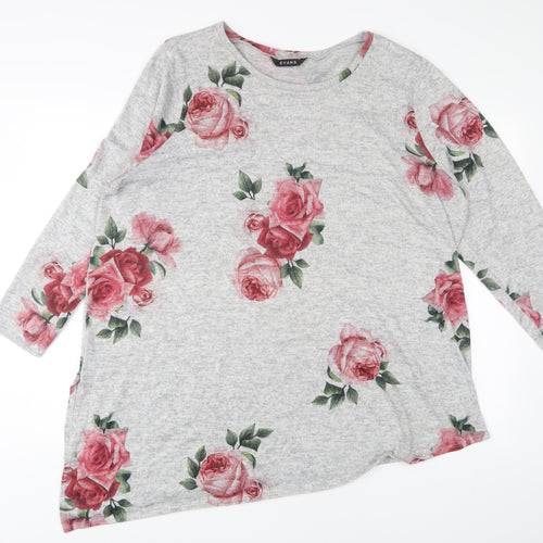 Evans Womens Grey Floral Polyester Basic T-Shirt Size 22 Crew Neck - 22/24
