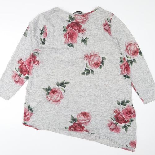 Evans Womens Grey Floral Polyester Basic T-Shirt Size 22 Crew Neck - 22/24