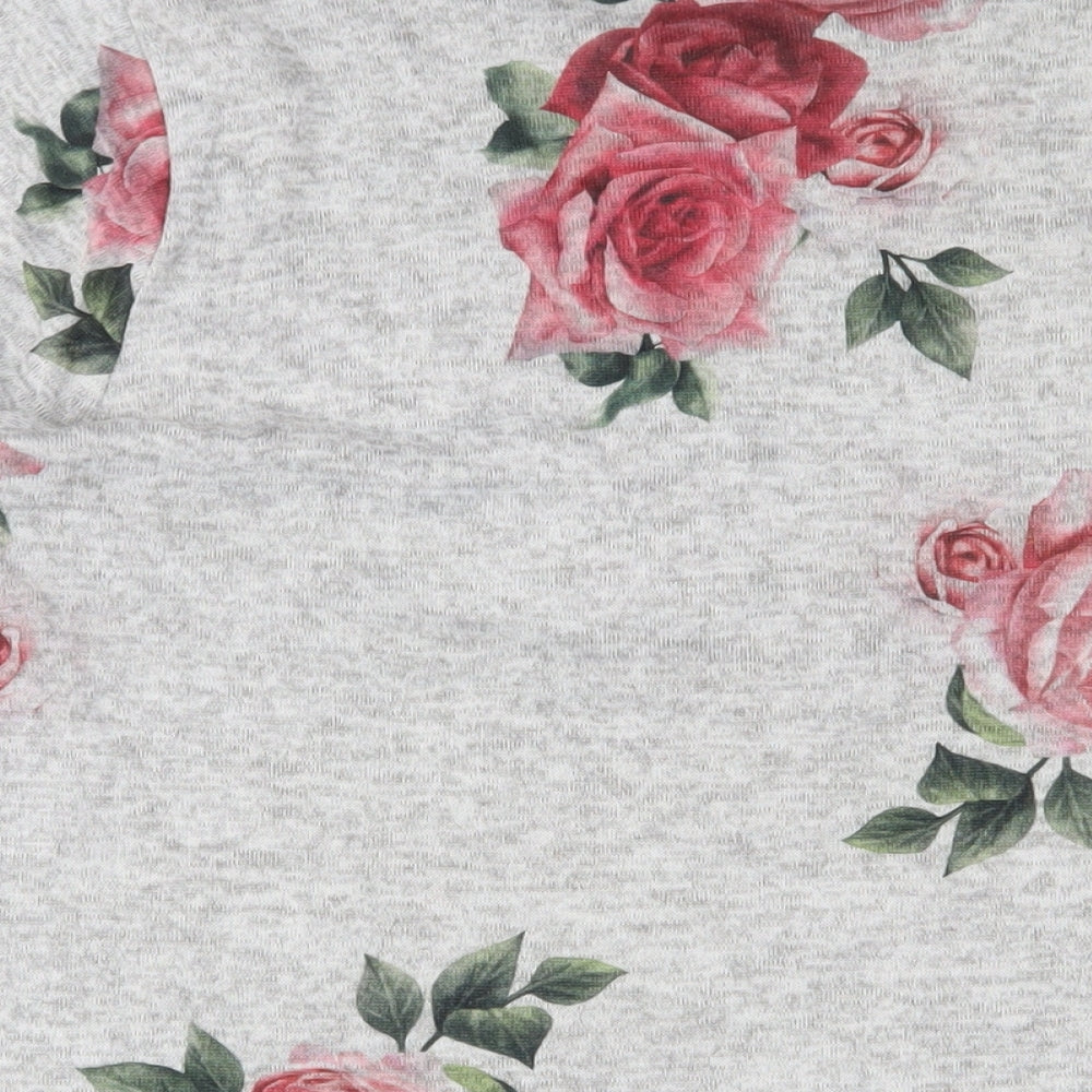 Evans Womens Grey Floral Polyester Basic T-Shirt Size 22 Crew Neck - 22/24