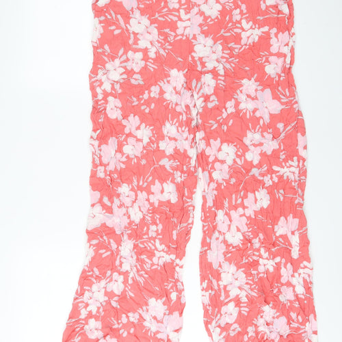 VERO MODA Womens Pink Floral Viscose Trousers Size 2XL L29 in Regular