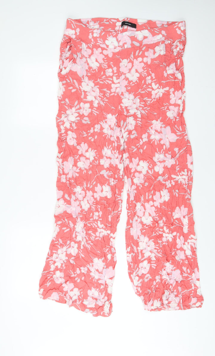 VERO MODA Womens Pink Floral Viscose Trousers Size 2XL L29 in Regular