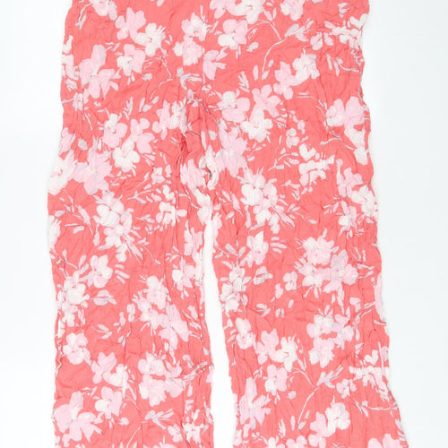 VERO MODA Womens Pink Floral Viscose Trousers Size 2XL L29 in Regular