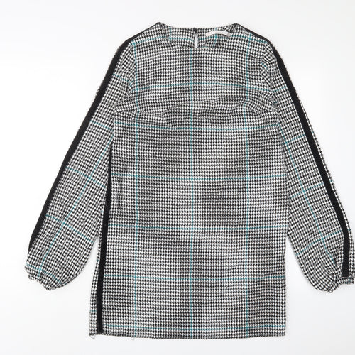 Zara Womens Black Houndstooth Polyester Sheath Size S Boat Neck Button